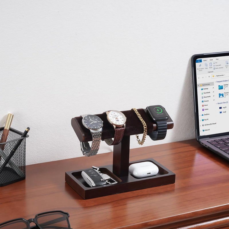 Procase Wood Watch Display Stand Holder for Men, Wristwatch Tower with T-Bar Design, Hanging Watch Rack, Wooden Wrist Watch Tree - Image 3